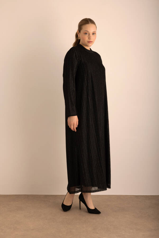 Siyah Örme Simli Tül Elbise - Aker (1)