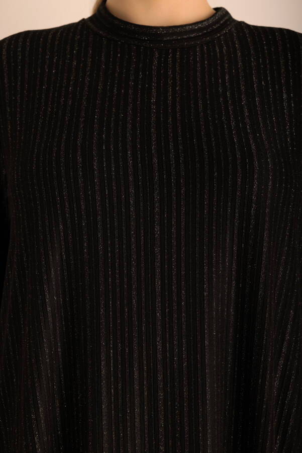 Siyah Örme Simli Tül Elbise - 4