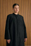 Siyah Özel Dokulu Kumaş Pardösü - 4