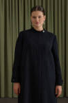 Siyah Özel Dokulu Kumaş Pardösü - 4