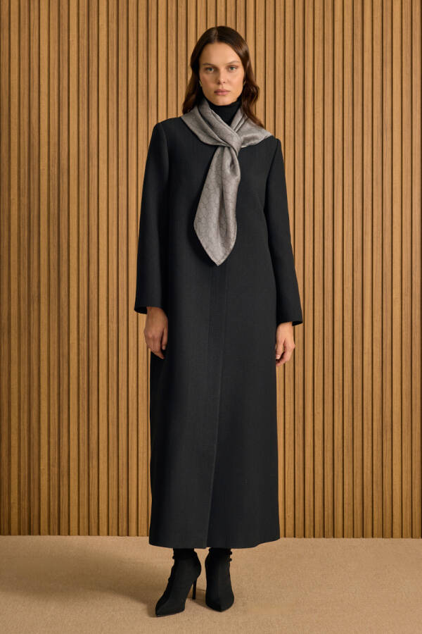 Siyah Özel Dokulu Kumaş Pardösü - Aker (1)