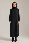 Siyah Özel Dokulu Kumaş Pardösü - 3