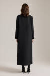 Siyah Özel Dokulu Kumaş Pardösü - 6