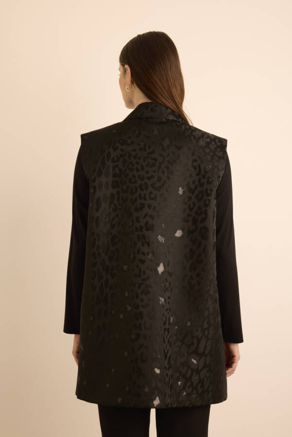 Siyah Özel Dokuma Kumaş Yelek - 6