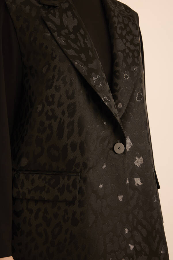 Siyah Özel Dokuma Kumaş Yelek - 5