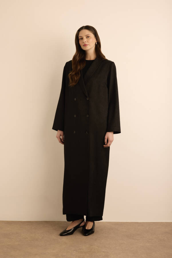 Siyah Özel Dokuma Kumaştan Viscon İçerikli Pardösü - 3