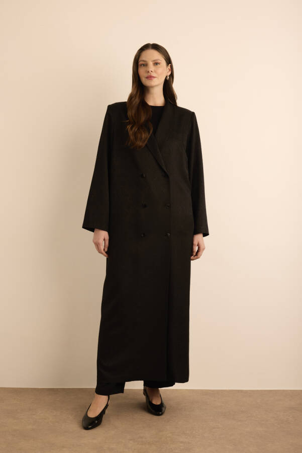 Siyah Özel Dokuma Kumaştan Viscon İçerikli Pardösü - 5