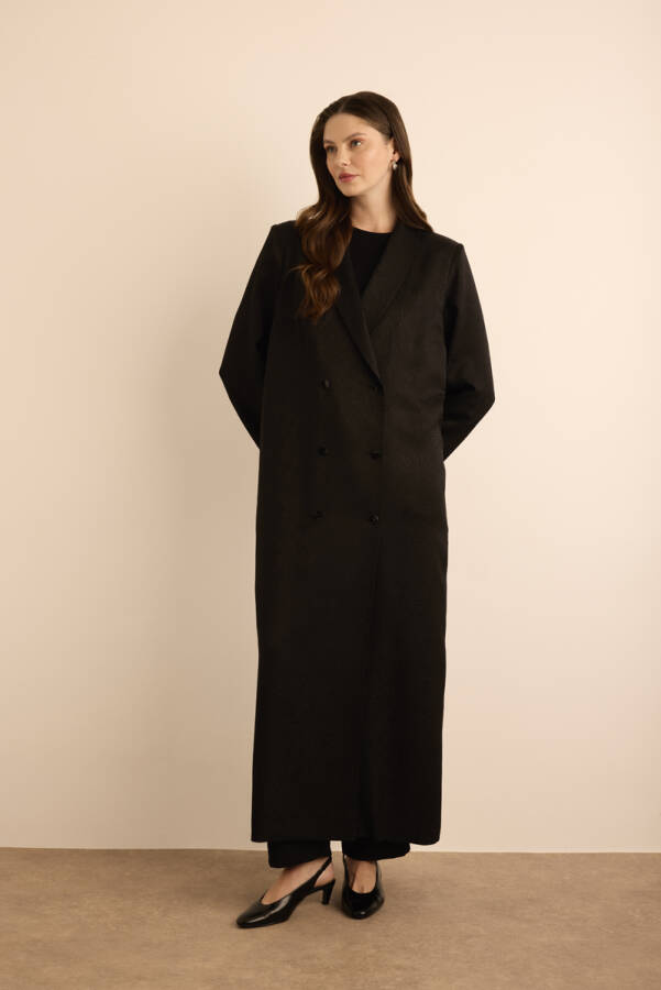 Siyah Özel Dokuma Kumaştan Viscon İçerikli Pardösü - 7