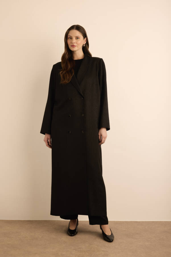 Siyah Özel Dokuma Kumaştan Viscon İçerikli Pardösü - Aker (1)