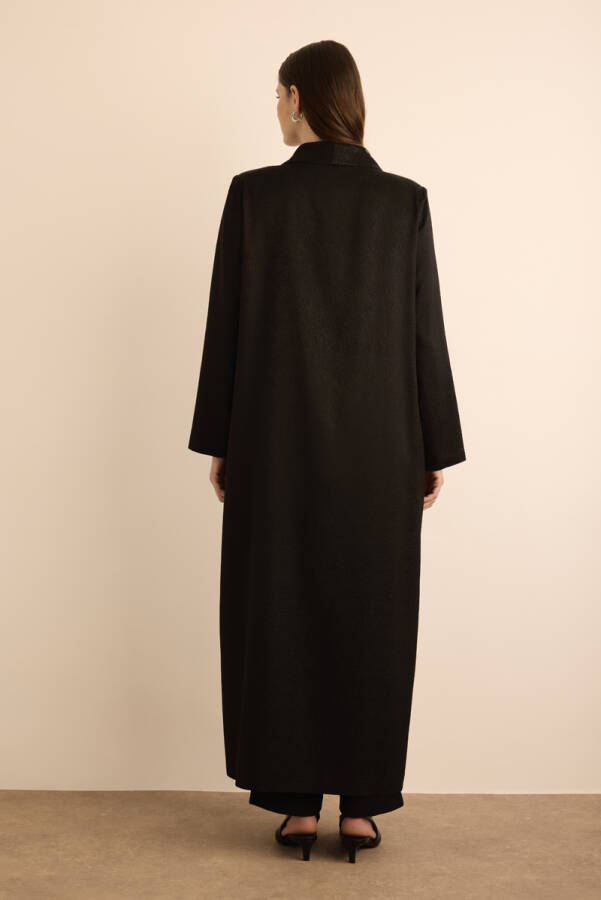 Siyah Özel Dokuma Kumaştan Viscon İçerikli Pardösü - 6