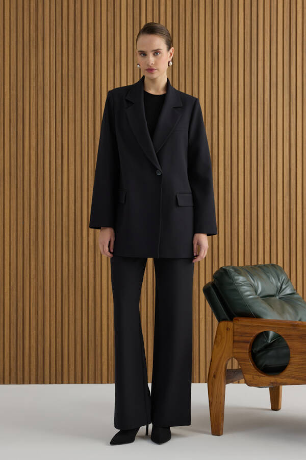 Siyah Paçası Yırtmaçlı Dokuma Pantolon - 3