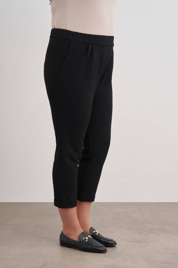 Siyah Beli Lastikli Dokuma Pantolon - 4