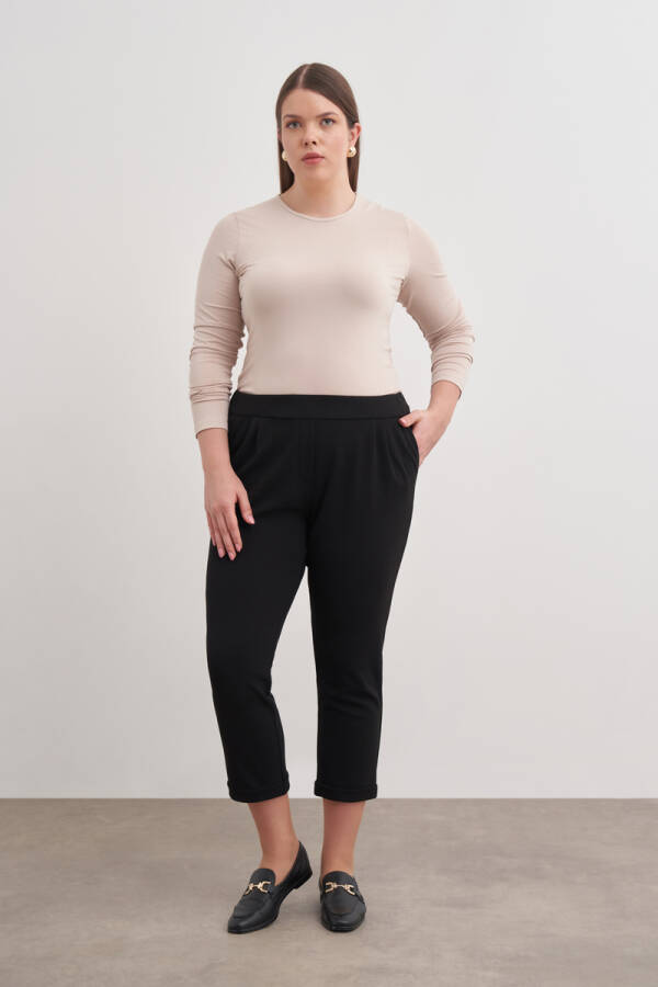 Siyah Beli Lastikli Dokuma Pantolon - 1