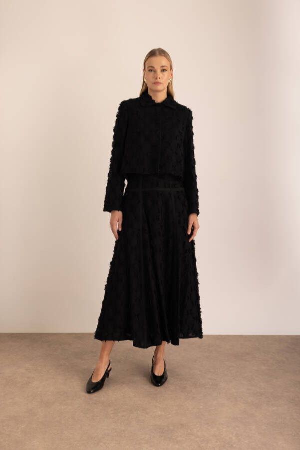 Siyah Parçalı Garnili Astarlı Etek - Aker