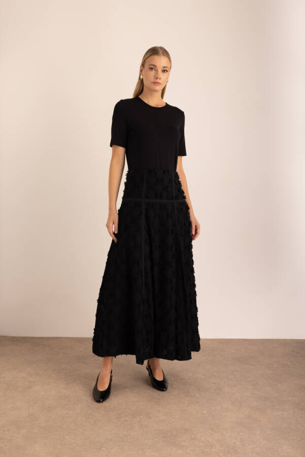 Siyah Parçalı Garnili Astarlı Etek - Aker (1)