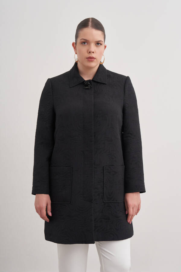 Siyah Patı İşleme Detaylı Cepli Kap - 5