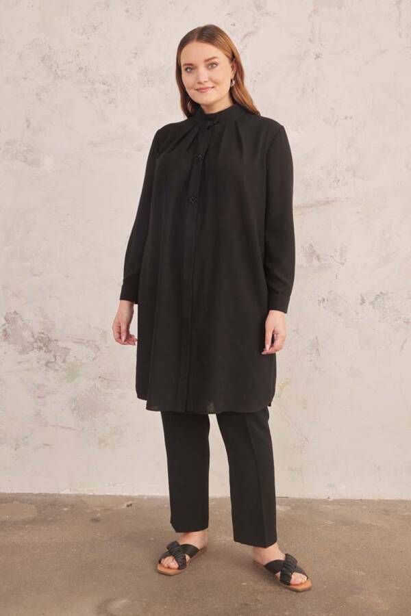 Siyah Patı İşlemeli Tunik - 3