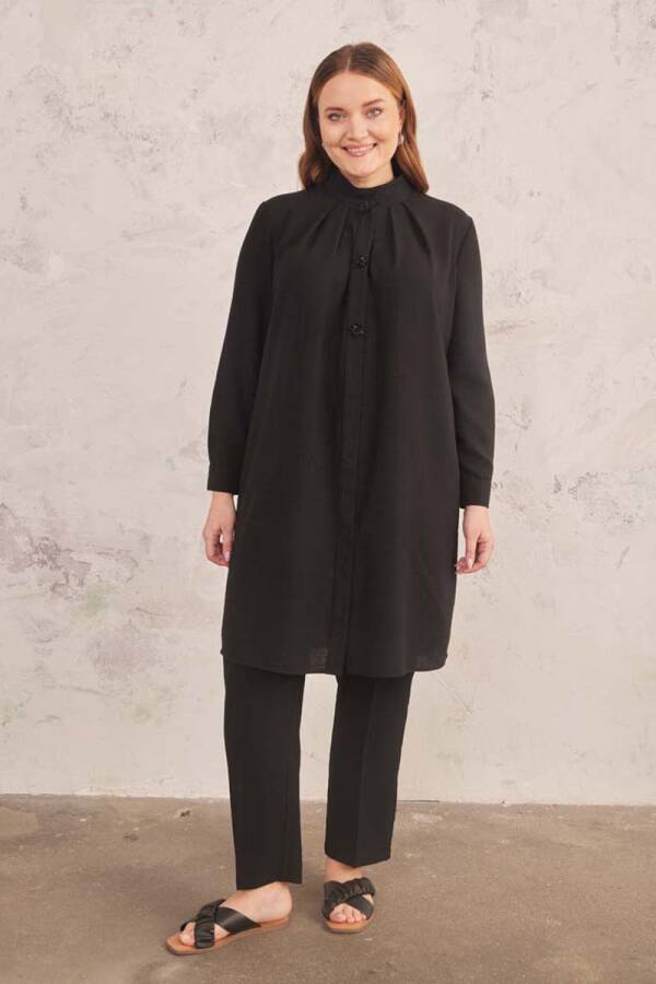 Siyah Patı İşlemeli Tunik - 4