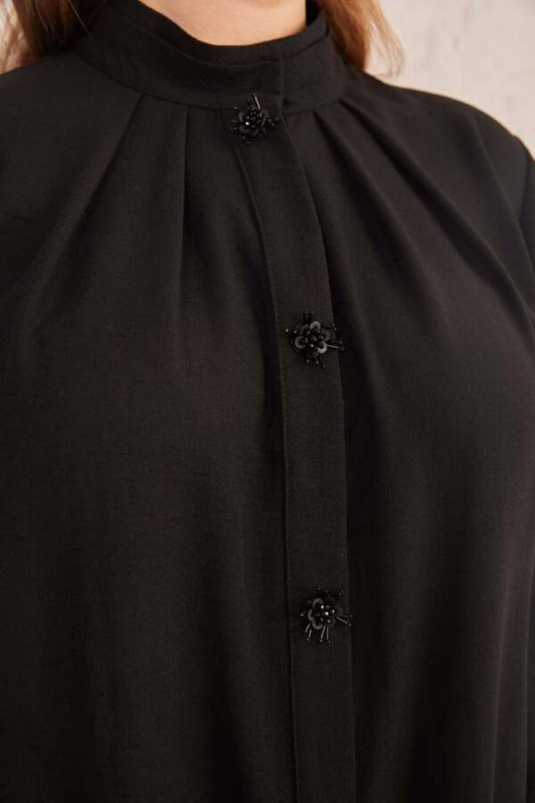 Siyah Patı İşlemeli Tunik - 7