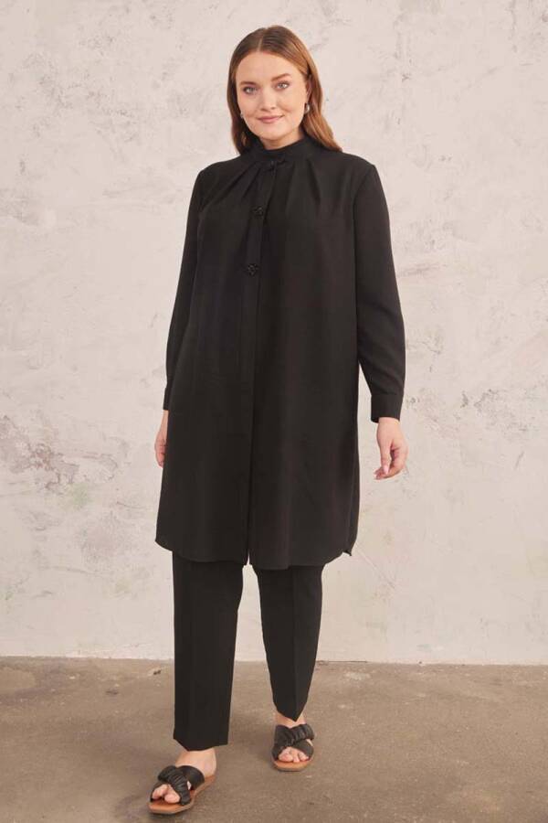 Siyah Patı İşlemeli Tunik - 5