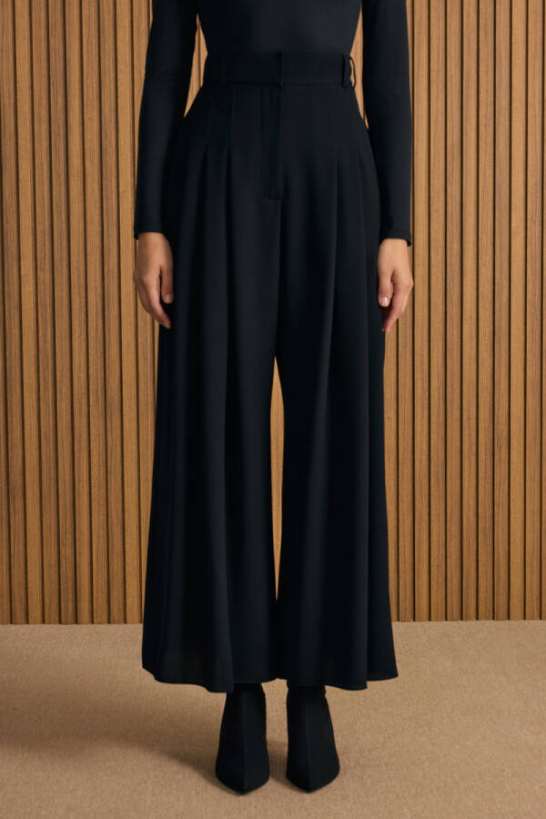 Siyah Pileli Crep Pantolon Etek - Aker (1)