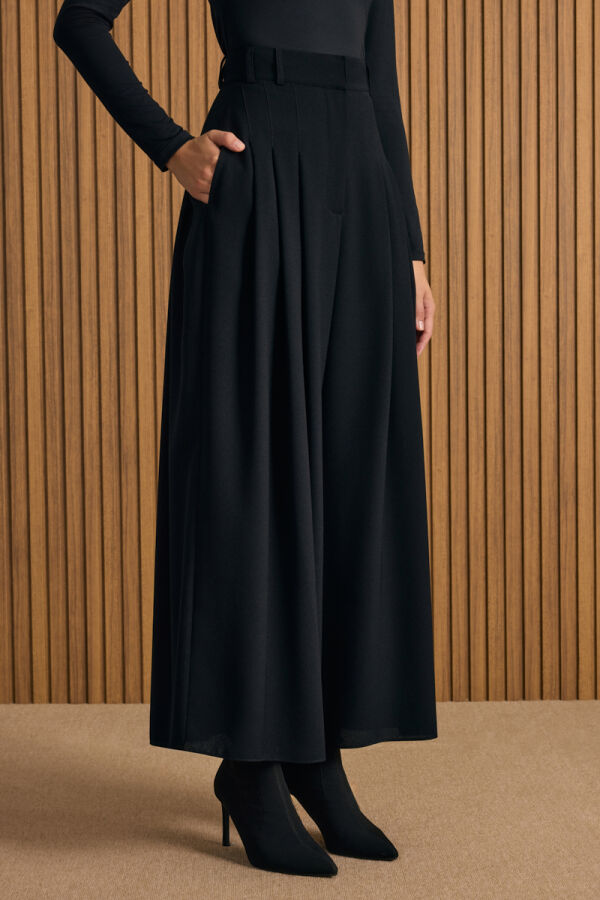 Siyah Pileli Crep Pantolon Etek - 3