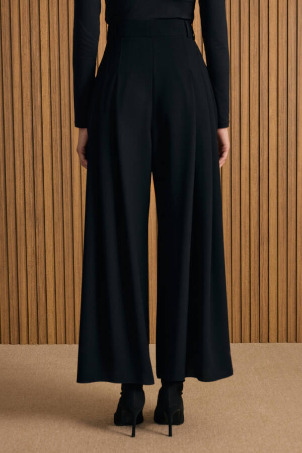 Siyah Pileli Crep Pantolon Etek - 5