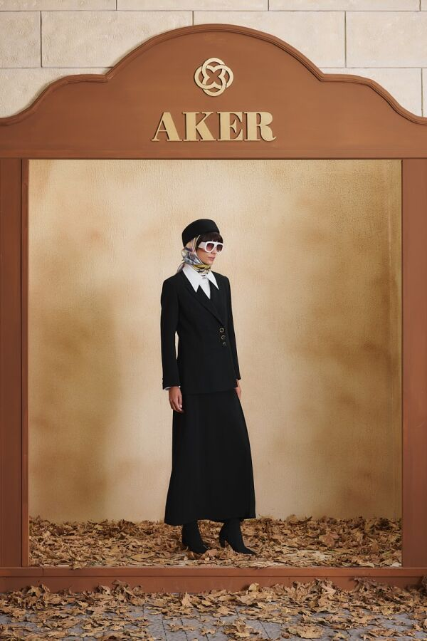 Siyah Pili Detaylı Kruvaze Ceket - Aker