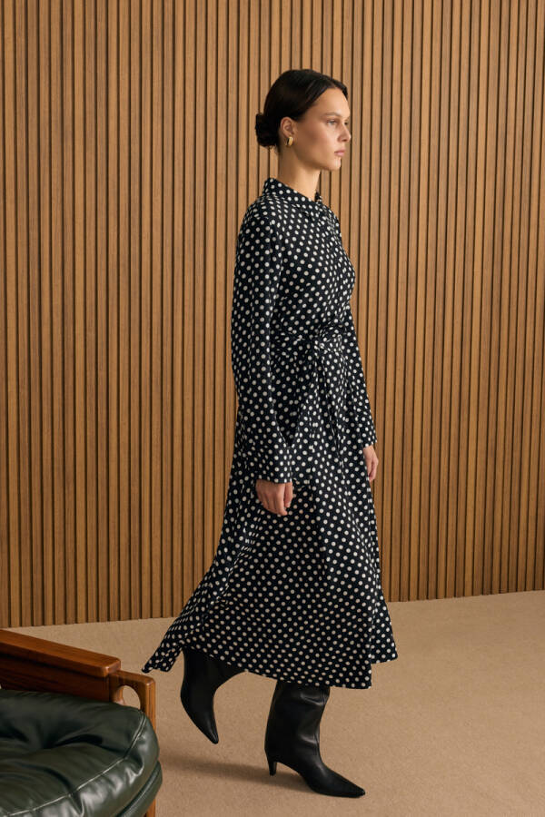 Siyah Puantiye Viscon Elbise - 3