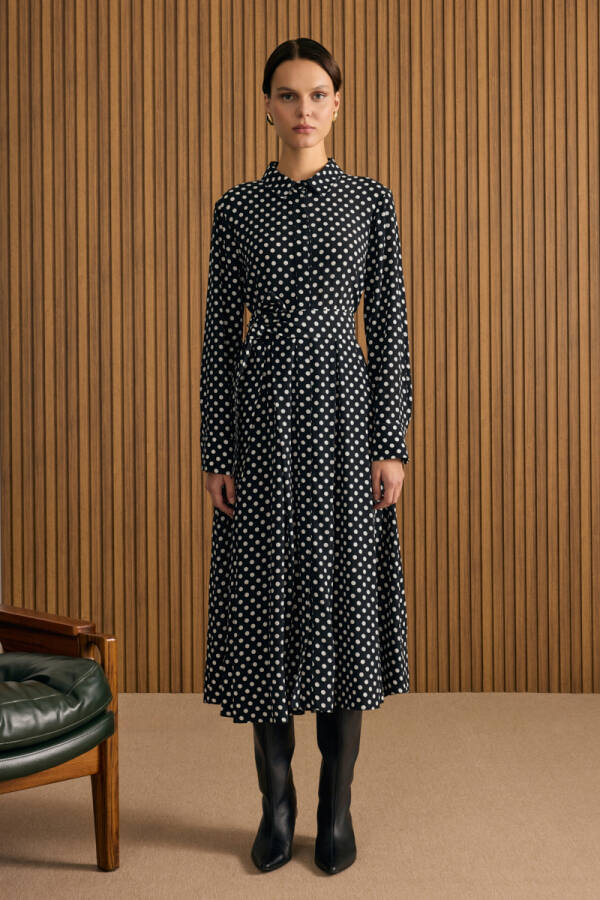 Siyah Puantiye Viscon Elbise - 3