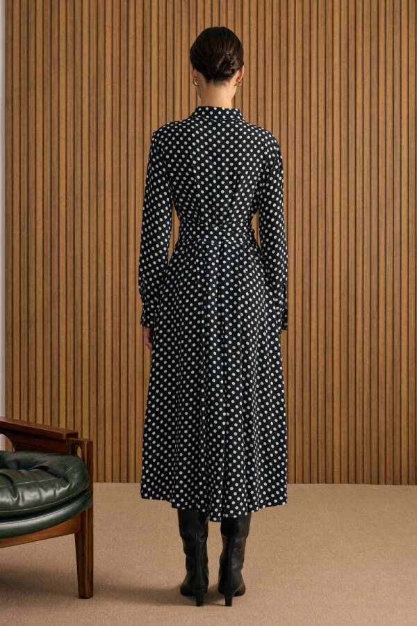 Siyah Puantiye Viscon Elbise - 7