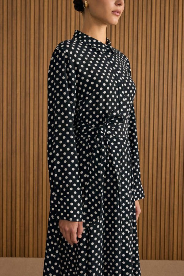 Siyah Puantiye Viscon Elbise - 6