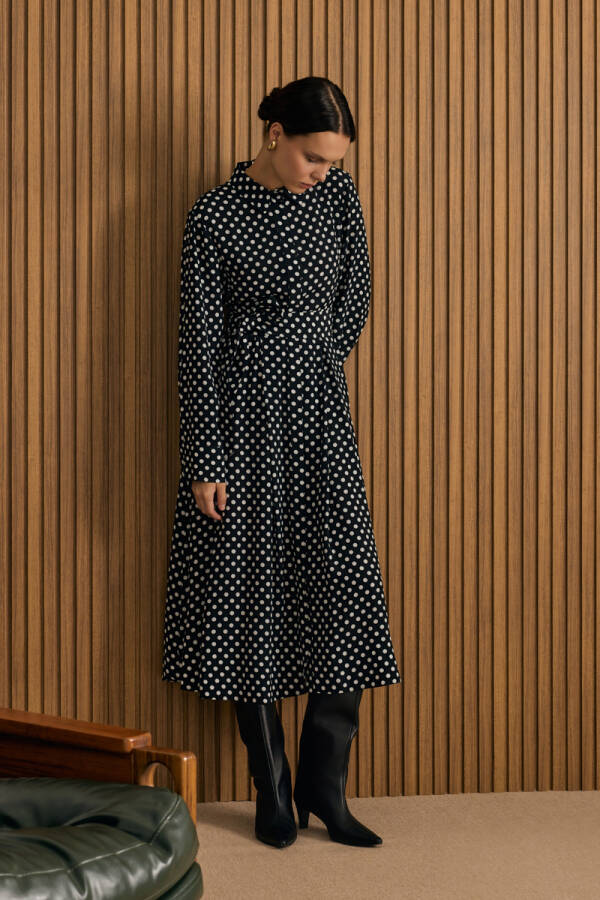 Siyah Puantiye Viscon Elbise - 2