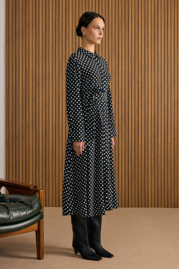 Siyah Puantiye Viscon Elbise - 4