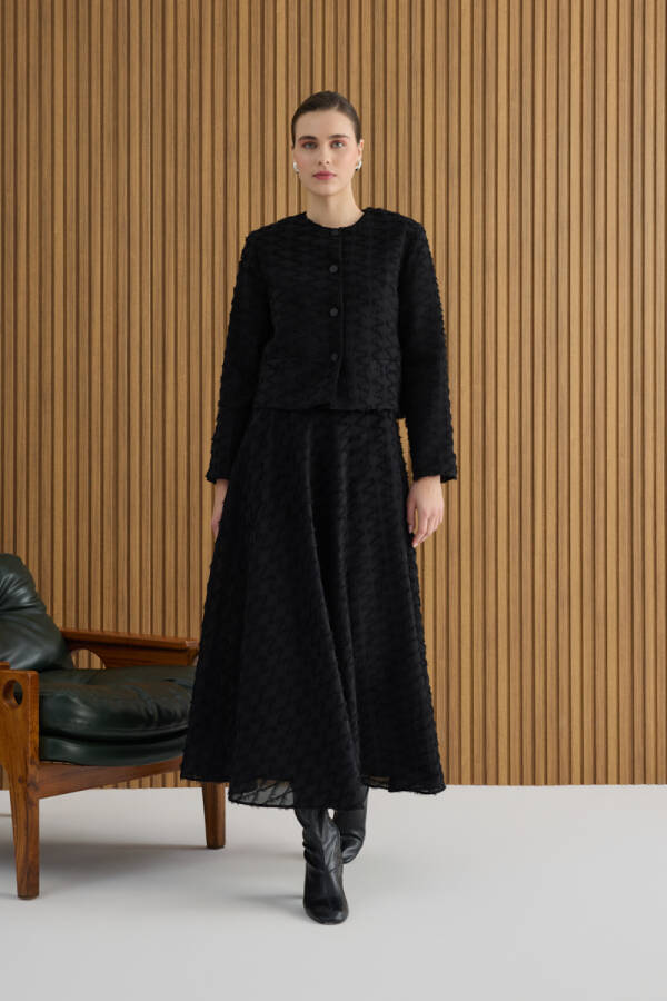 Siyah Püskül Dokulu Viscon Etek - Aker