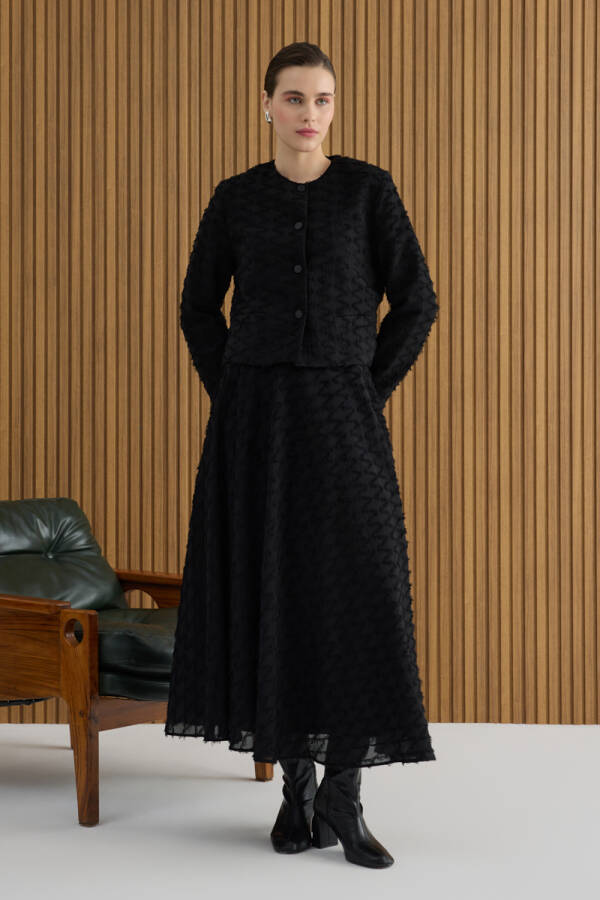 Siyah Püskül Yüzeyli Viscon Kısa Ceket - 3