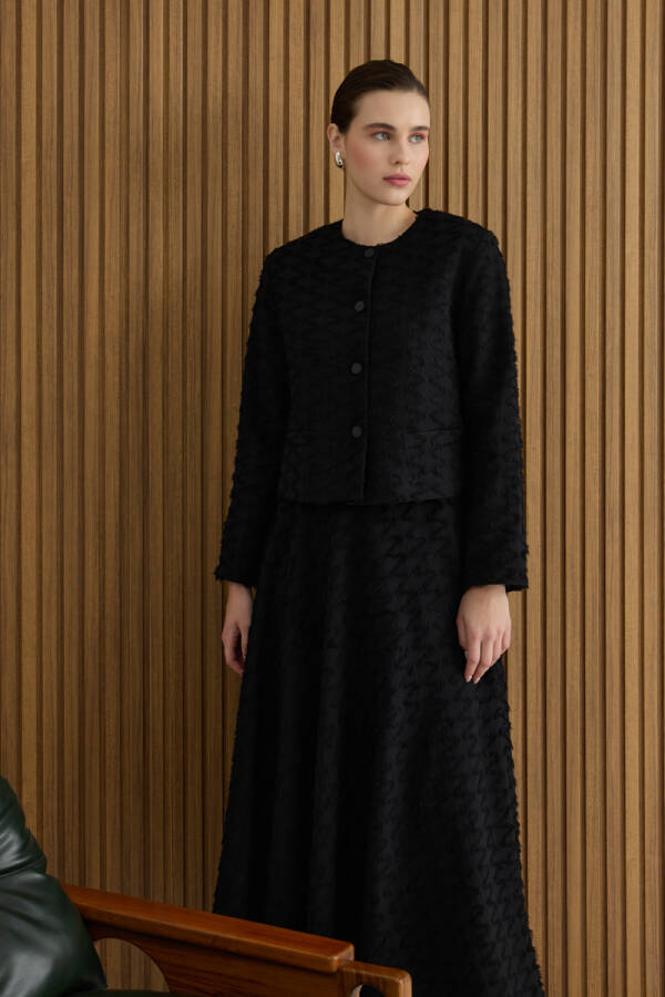 Siyah Püskül Yüzeyli Viscon Kısa Ceket - 2