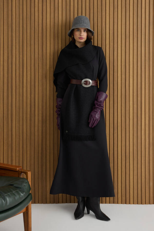 Siyah Püsküllü Yün Şal - Aker (1)