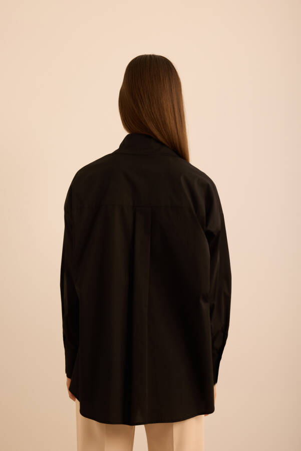 Siyah Rahat Form Cotton Gömlek - 6