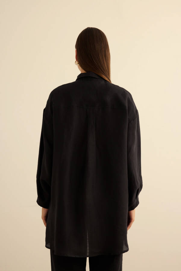 Siyah Rahat Form Keten Bluz - 6