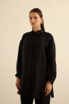 Siyah Rahat Form Keten Bluz - 5