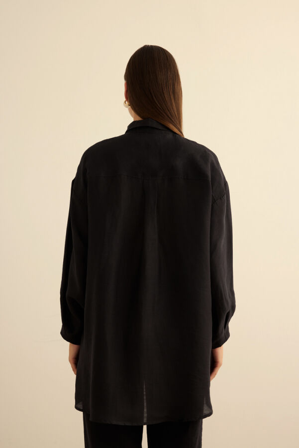 Siyah Rahat Form Keten Bluz - 7