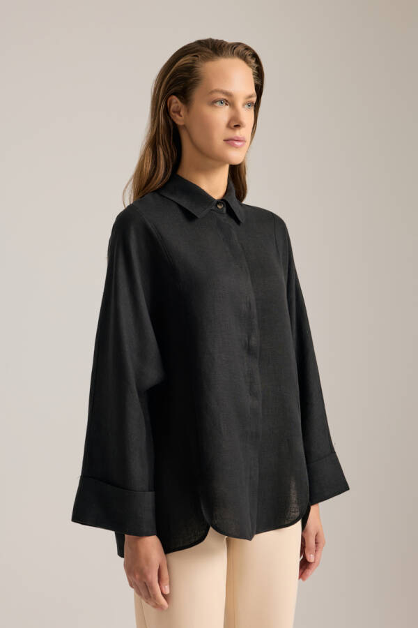 Siyah Rahat Form Keten Tunik - Aker (1)