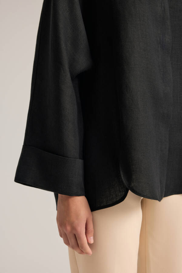 Siyah Rahat Form Keten Tunik - 4