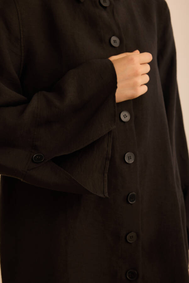 Siyah Rahat Form Tencel Keten Tunik - 6