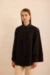 Siyah Rahat Form Tencel Keten Tunik - 3