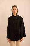 Siyah Rahat Form Tencel Keten Tunik 