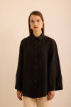 Siyah Rahat Form Tencel Keten Tunik - 2