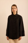 Siyah Rahat Form Tencel Keten Tunik - 2