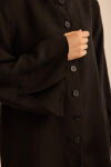 Siyah Rahat Form Tencel Keten Tunik - 6